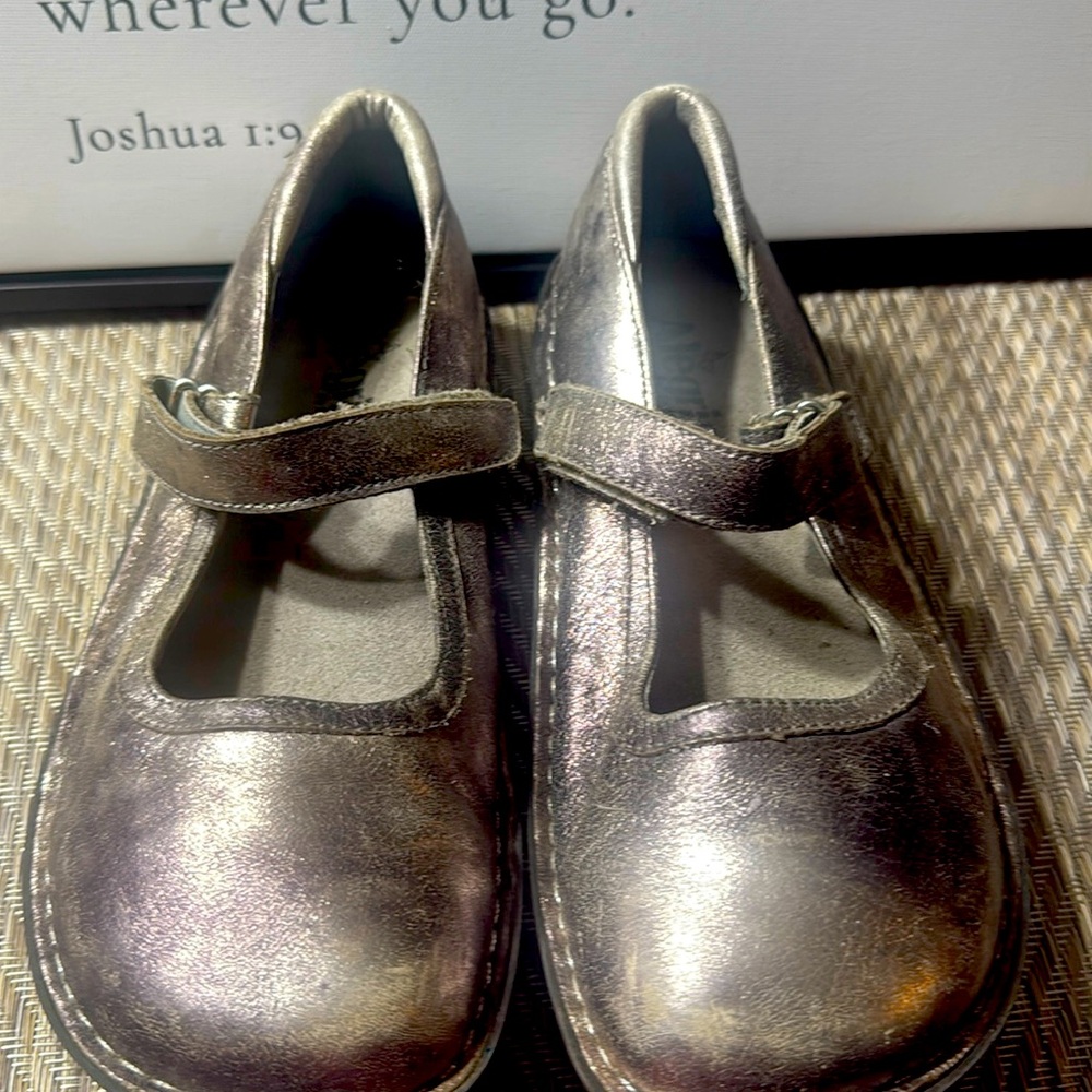 Alegria Silver Dress Shoes Mary Jane Style Women SZ 38= US 7.5 Box1